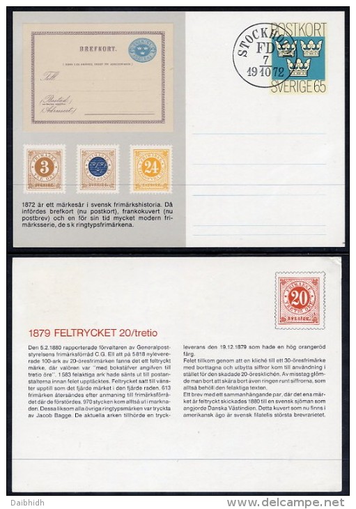 SWEDEN 1972 Centenary Of Ring-type Stamps Set Of 2 Postal Stationery Cards,  Unused And Cancelled..   Michel P93, 93I - Interi Postali