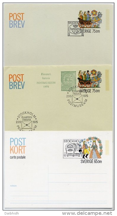 SWEDEN 1971-73 Traditional Costumes  Postal Stationery Set Of 3,  Cancelled..   Michel F2, F3, P92 - Entiers Postaux