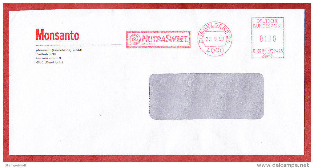 Brief, Monsanto, Francotyp-Postalia B66-7425, NutraSweet, 100 Pfg, Duesseldorf 1990 (60442) - Briefe U. Dokumente