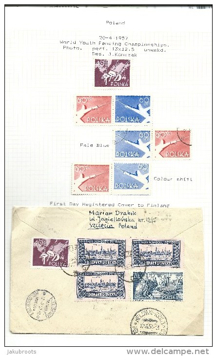 1957.  REG. COVER  F.D.C. AND STAMPS  SZCZECIN--HELSINKI . - Covers & Documents