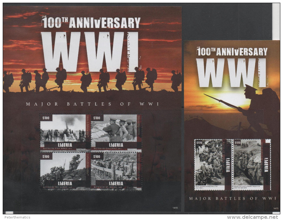 LIBERIA,2014, MNH,WWI, MAJOR BATTLES OF WWI, YPRES, SOMME, GALLIPOLI,VERDUN, BLACK AND WHITE PHOTOS, SHEETLET+S/S, - 1. Weltkrieg