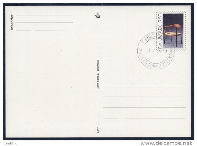 DENMARK 1991 Danish Design: Chair  Postal Stationery Card, Cancelled.  Nr. CP2 - Postal Stationery