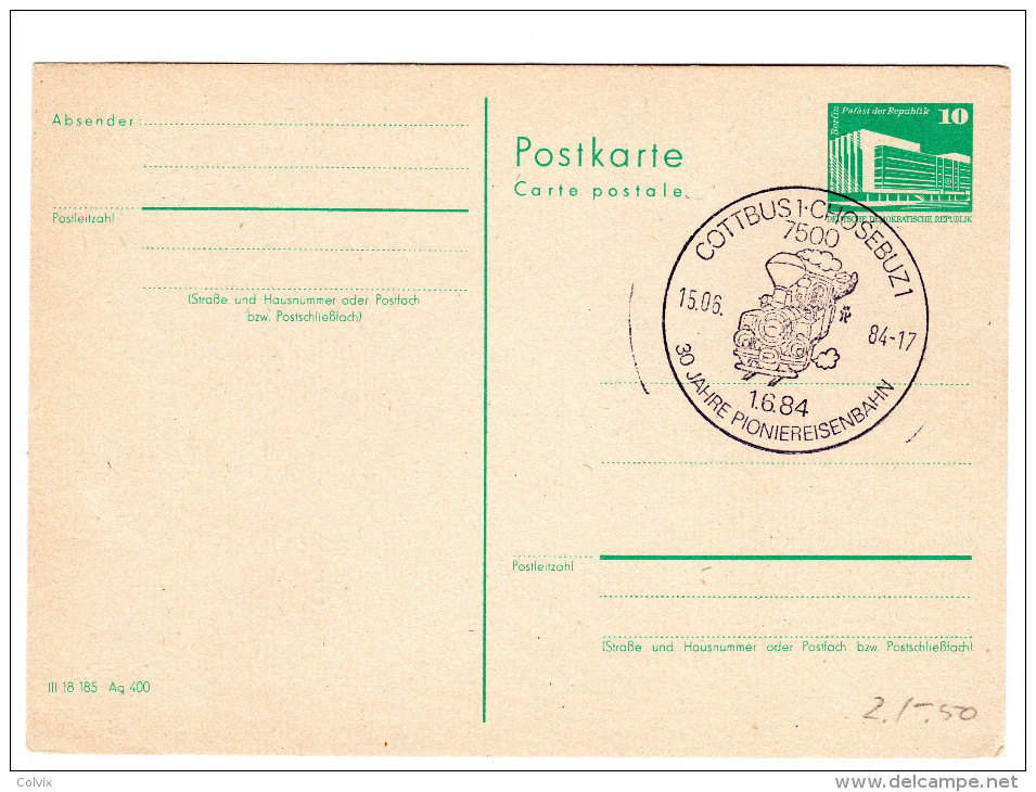 ALLEMAGNE DDR ENTIER POSTAL  CACHET à DATE TRAIN - Sonstige & Ohne Zuordnung