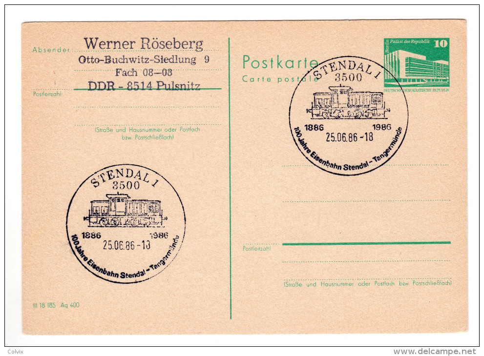 ALLEMAGNE DDR ENTIER POSTAL  CACHET à DATE TRAIN - Sonstige & Ohne Zuordnung