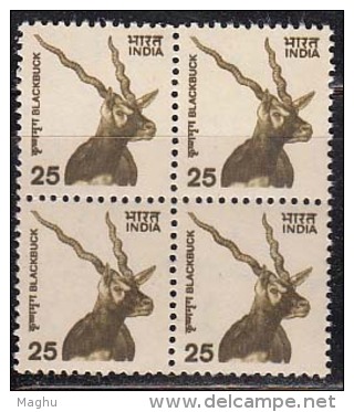 Definitive 9th Sereis, 2000-2002 Wildlife, 25p Black Buck 2000, Animal, Block Of 4, - Blocks & Kleinbögen