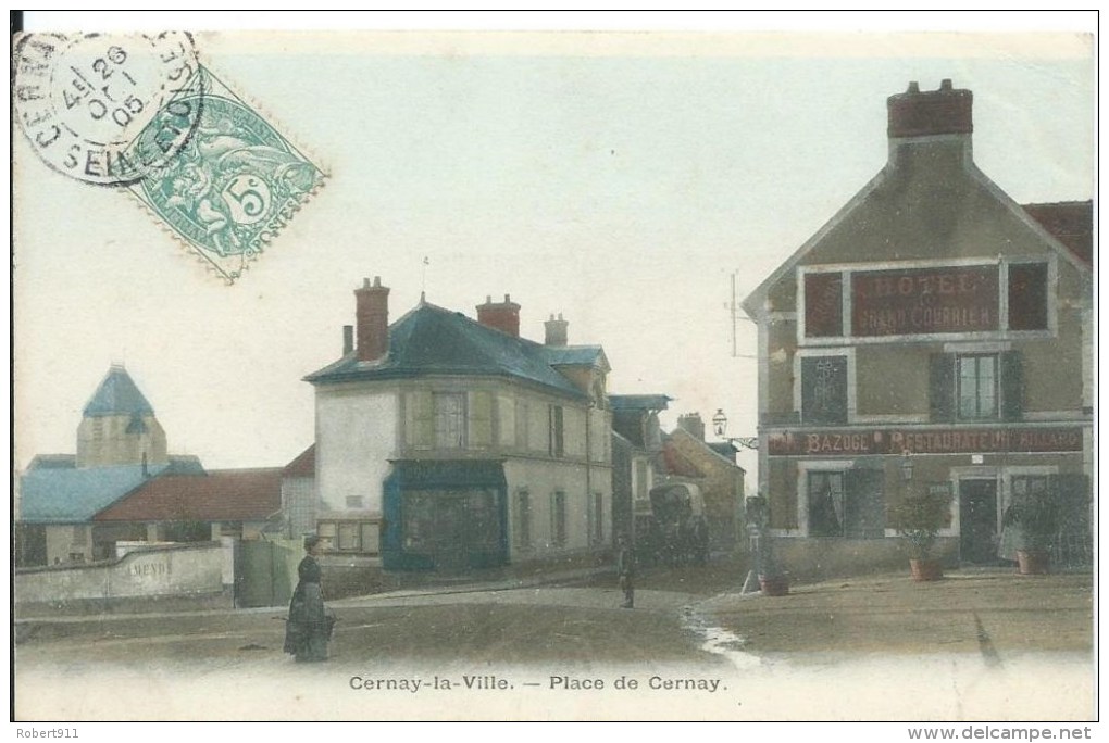 CERNAY LA VILLE : Place De Cernay - Belle CPA En Couleurs Postée En 1905 - Cernay-la-Ville
