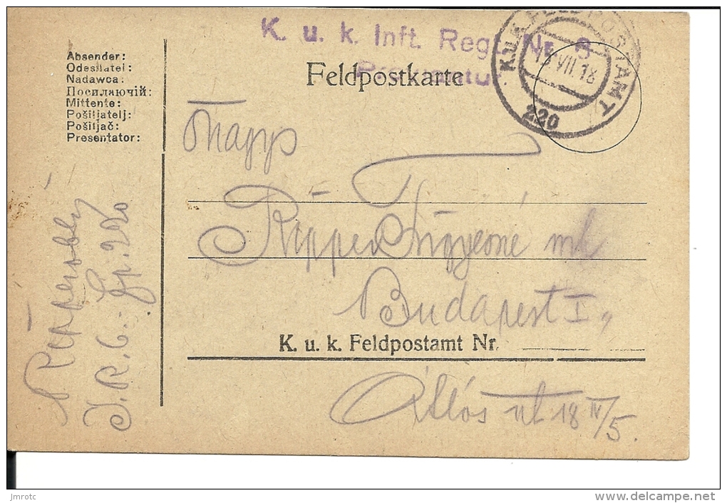 Carte Lettre Militaire , Feldpost, 1918pour La Hongrie  (730) - Lettres & Documents