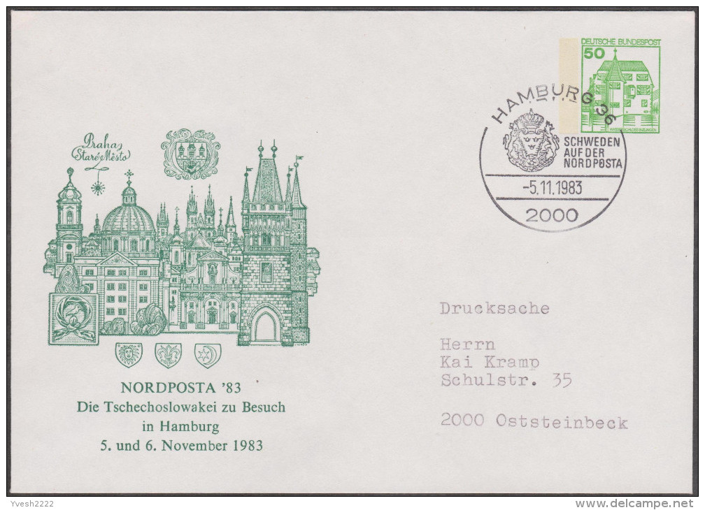 Allemagne 1983. Privatganzsache, Entier Postal Timbré Sur Commande. Nordposta Hamburg. La Tchécoslovaquie. Suède - Privatumschläge - Gebraucht