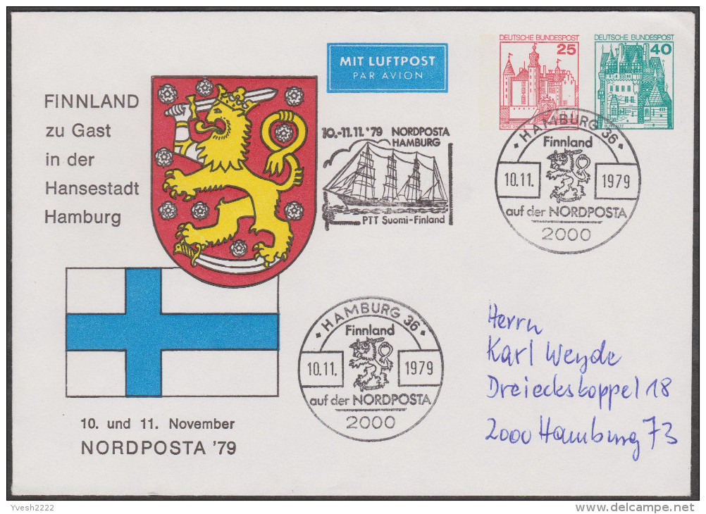Allemagne 1979. Privatganzsache, Entier Postal Timbré Sur Commande. Finlande Invitée, Drapeau Et Blason. Lion, épées - Enveloppes