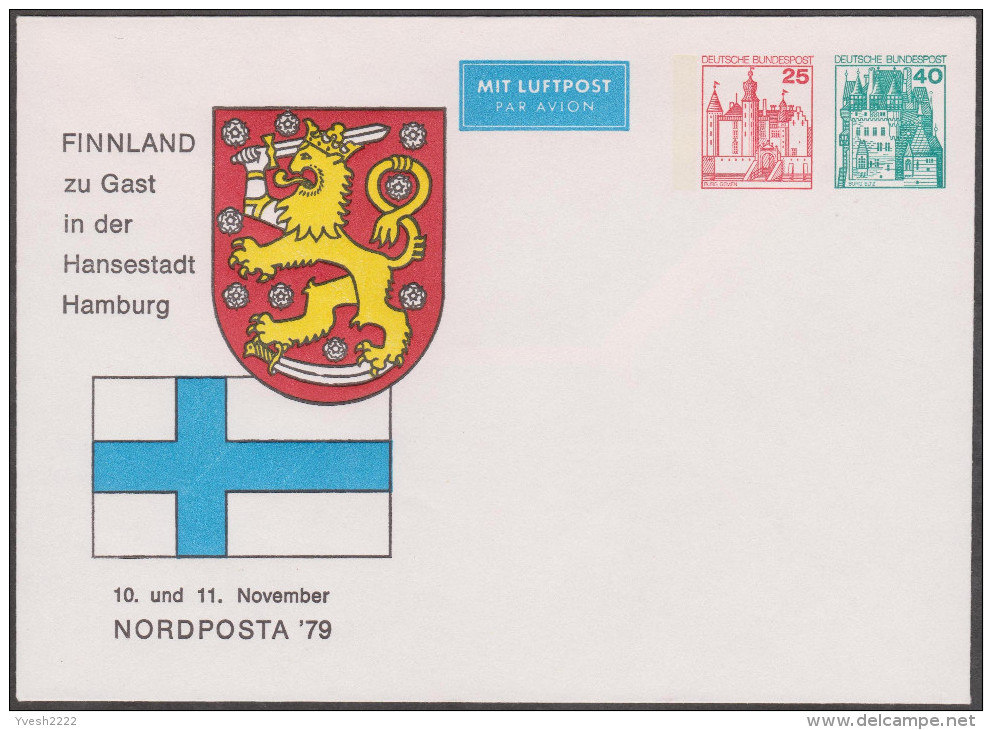 Allemagne 1979. Privatganzsache, Entier Postal Timbré Sur Commande. Finlande Invitée, Drapeau Et Blason. Lion, épées - Enveloppes