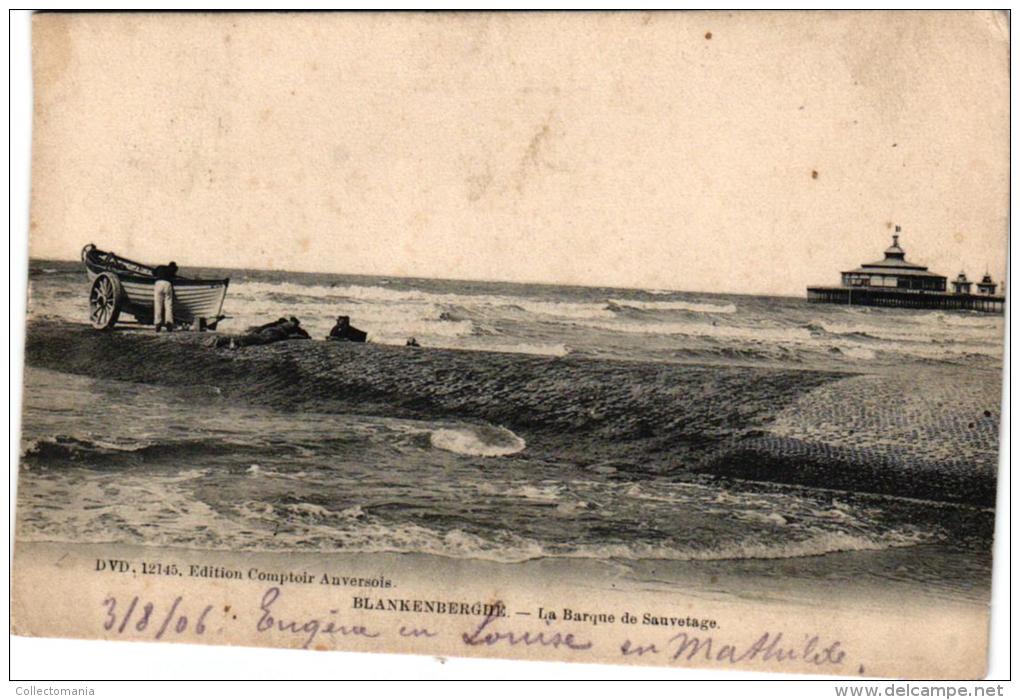 Blankenberge 6 CPA Visser '12 Baders '12 Post 1902 Excursieboot Nelson 1901 Visserstr Estaminet In Den Appel Reddingboot - Blankenberge