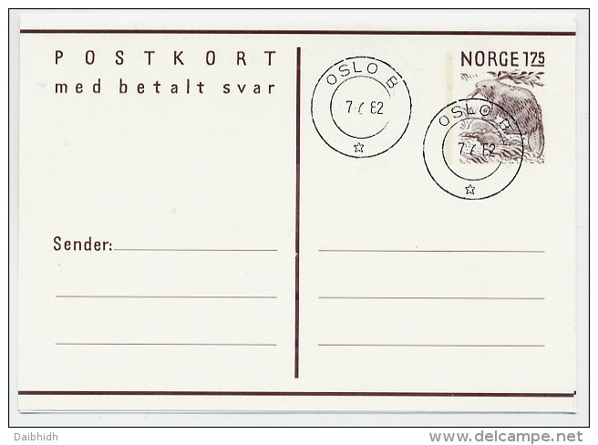NORWAY 1982 1.75+1.75 Complete Postal Stationery Reply-paid Card, Cancelled.  Michel P184 - Entiers Postaux