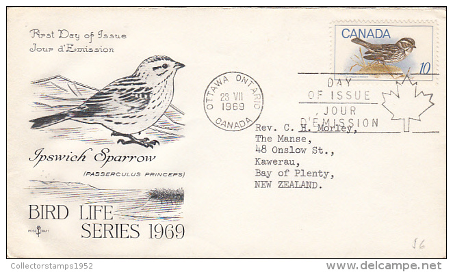 2275- BIRDS, IPSWICH SPARROW, COVER FDC, 1969, CANADA - Sparrows