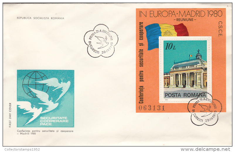 250FM- SECURITY AND COOPERATION IN EUROPE CONFERENCE, COVER FDC, 1980, ROMANIA - FDC