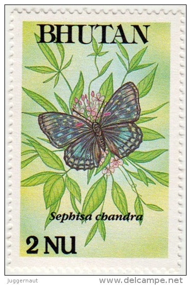 EASTERN COURTIER BUTTERFLY 2Nu MINT STAMP BHUTAN 1990 MINT MNH - Butterflies