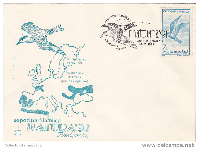 2474- BIRDS, WHISKERED TERN, SPECIAL COVER, 1991, ROMANIA - Piciformes (pájaros Carpinteros)