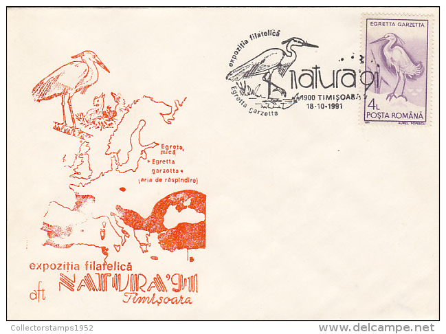 2477- BIRDS, LITTLE EGRET, SPECIAL COVER, 1991, ROMANIA - Pelicans