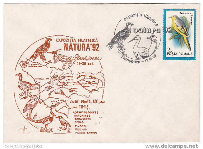 2485- BIRDS, ORANGE MINIVET, SPECIAL COVER, 1992, ROMANIA - Cuckoos & Turacos