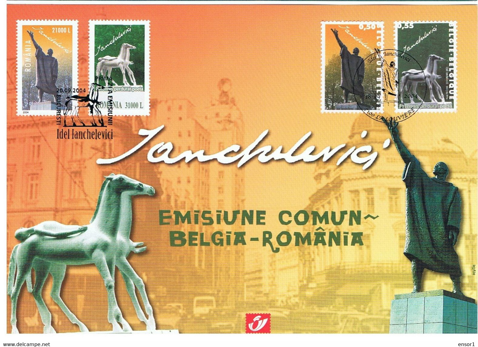 België 2004 Herdenkingskaart 3308-09HK Roemenië Beeldhouwer Igar Lanchlevici - Souvenir Cards - Joint Issues [HK]