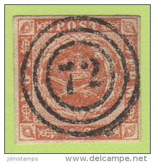 DEN #4  Royal Emblems  4 Margins, "72" (Thisted) In Concentric Circles - Usado