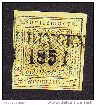 Wurttemberg, Scott #2, Used, Number, Issued 1851 - Other & Unclassified