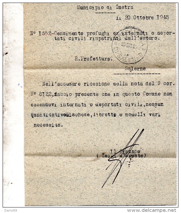 1945  LETTERA AEREA CON ANNULLO LUSTRA SALERNO - Correo Aéreo