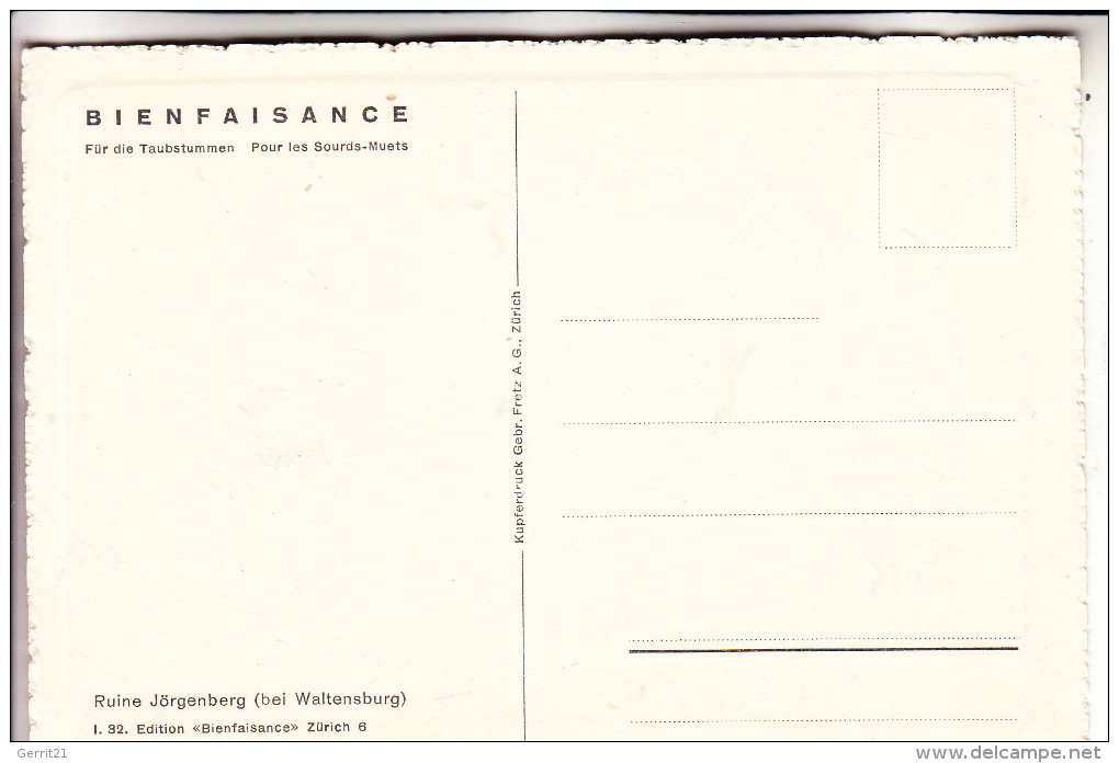 CH 7158 WALTENSBURG, Ruine Jörgenberg, Künstler-Karte, Für Die Taubstummen - Waltensburg/Vuorz