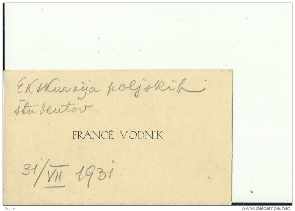 SLOVENIA  --  VISITING CARD  --  FRANCE VODNIK  --  1931  --  SLOVENSKI PESNIK - Visitenkarten