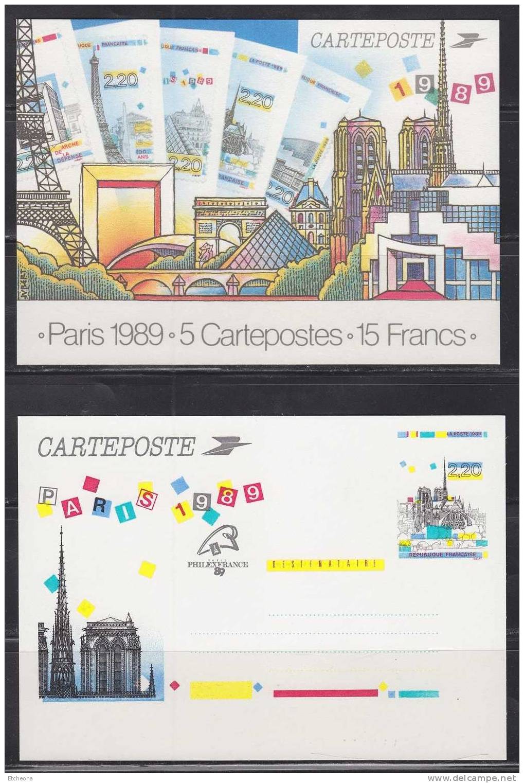 = Prêt à Poster Carteposte Paris Arche Défense Tour Eiffel Pyramide Louvre Notre Dame Opéra Bastille 2579-CP1  2583-CP1 - Standard- Und TSC-AK (vor 1995)