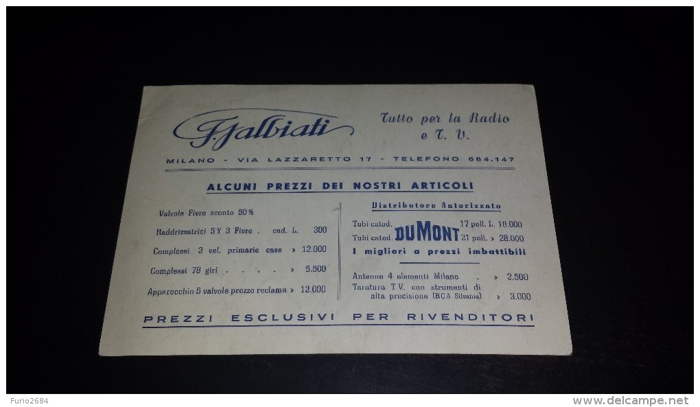 C-15192 CARTOLINA PUBBLICITA' FRATELLI GALBIATI - MILANO - VENDITA ANTENNE VALVOLE TUBI - Advertising