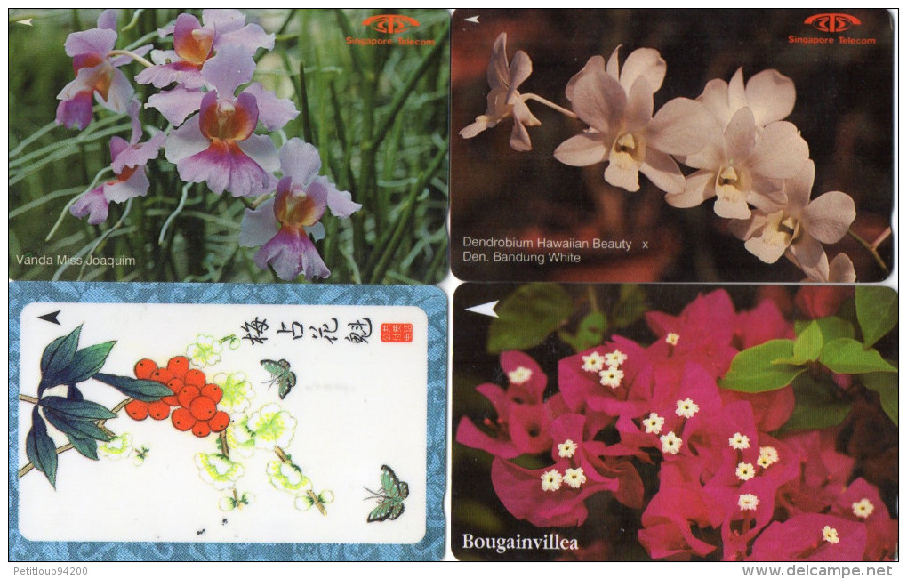 TELECARTES  SINGAPOUR  5$/10$   Fleurs Flowers  (lot De 4) - Singapour