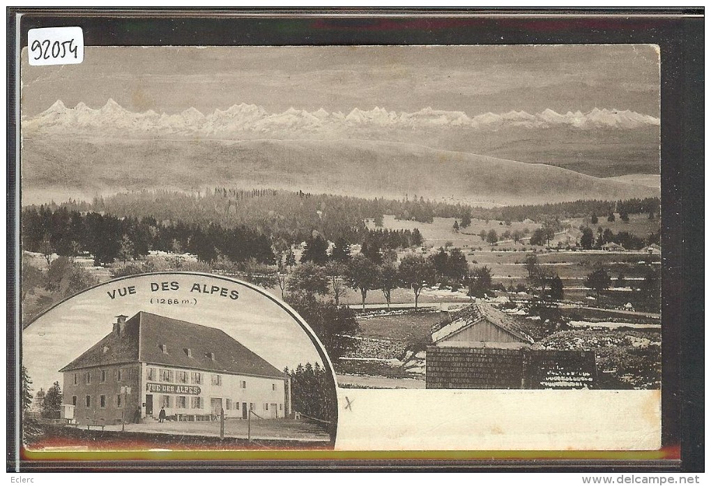 HOTEL DE LA VUE DES ALPES - AU DOS: CACHET LINEAIRE: VUE DES ALPES PRES Hts GENEVEYS - B ( PLI EN BAS ) - Geneveys