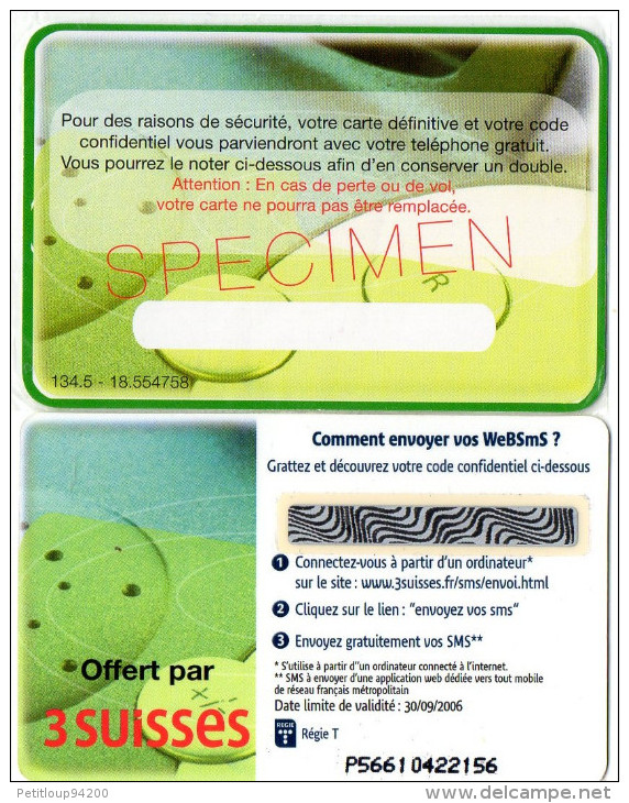 CARTE D´ACCES INTERNET  3 SUISSES  20 SMS  + SPECIMEN BLISTER - Autres & Non Classés