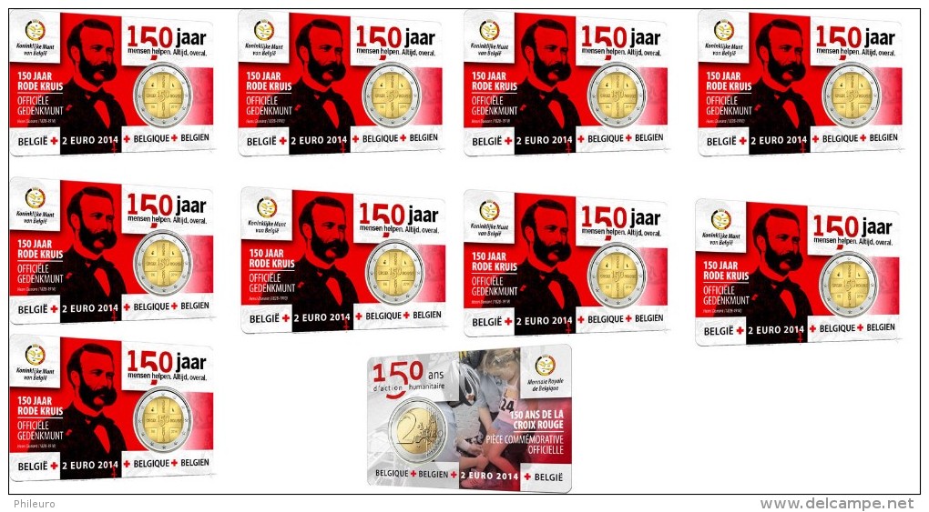 Belgique 2014 : Lot De 10 Coincards De La 2€ "150 Ans De La Croix-Rouge" - Belgique