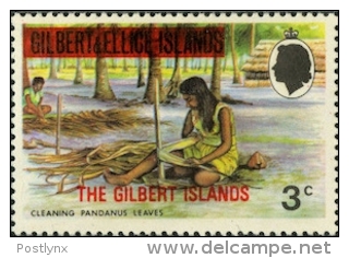 GILBERT ISLANDS 1976 Cleaning Pandanus Leaves Trees 3c Wmk:sw OVPT. - Gilbert & Ellice Islands (...-1979)