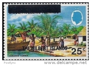 CV:€36.40 GILBERT ISLANDS 1976 Boat Copra Palm Trees 25c OVPT.  [Aufdruck,surimprimé] - Gilbert & Ellice Islands (...-1979)