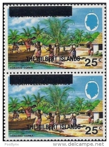 CV:€72.80 GILBERT ISLANDS 1976 Boat Copra Palm Trees 25c OVPT. PAIR   [Aufdruck,surimprimé] - Gilbert- Und Ellice-Inseln (...-1979)