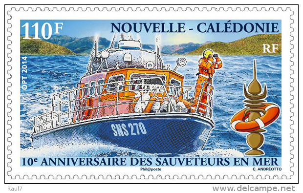 Nouvelle-Calédonie 2014 - 10e Ann Sauvetage En Mer, Bateaux - 1val Neufs // Mnh - Unused Stamps