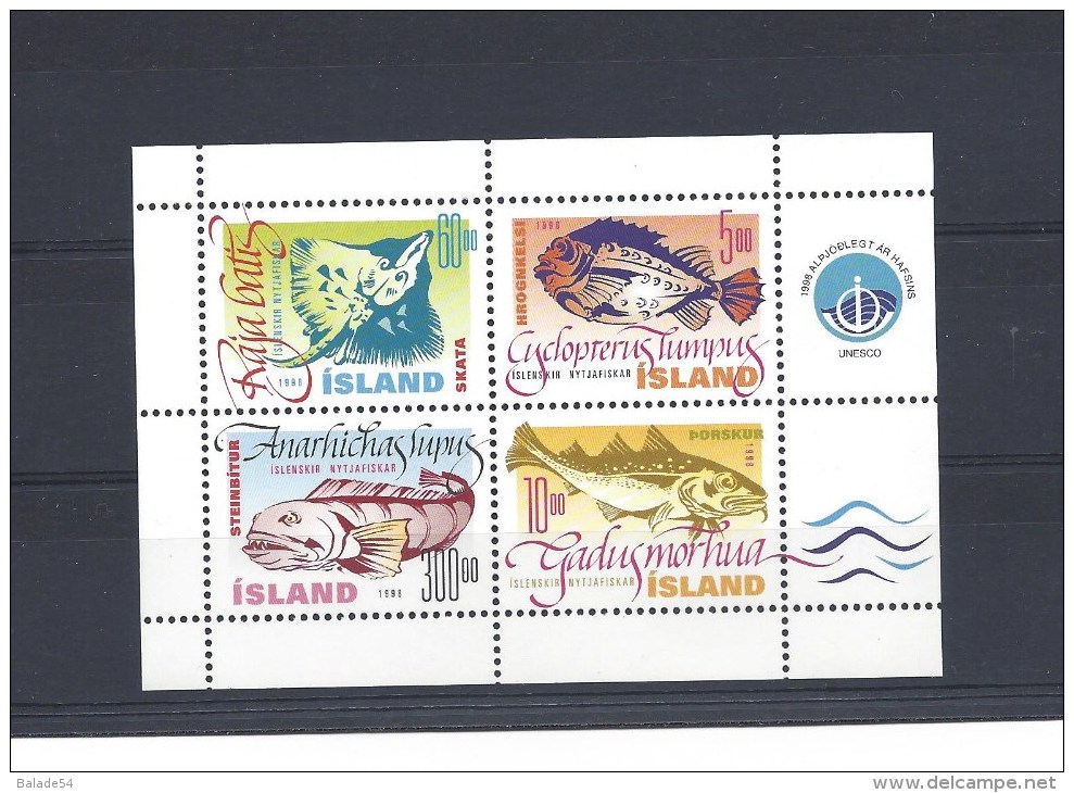 Bloc De 4 Timbres ISLAND - FOOD FISCH - 1998 - Neuf - Blocks & Sheetlets