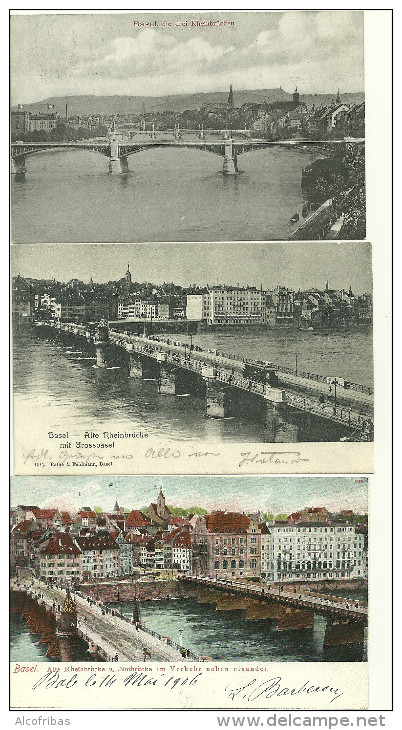 Suisse Bale Basel Alte Rheinbrucke Vieux Pont Du Rhin Lot 3 Cartes - Basel