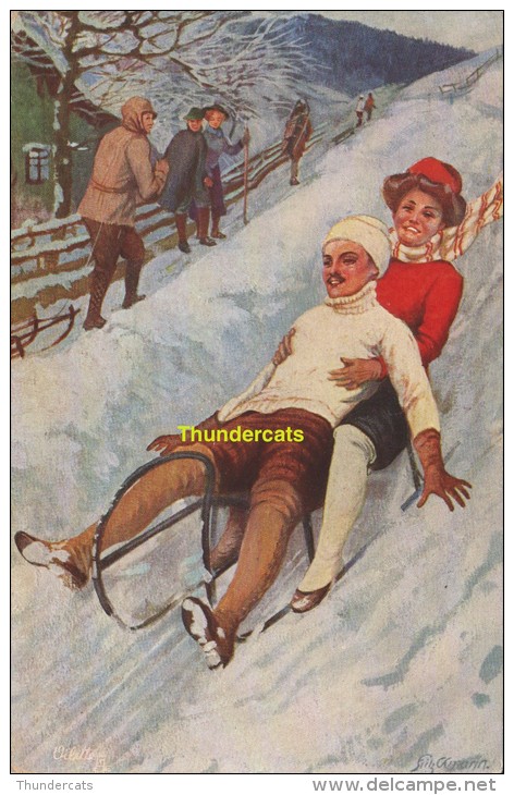 CPA ILLUSTRATEUR FRITZ RAPHAEL TUCK SERIE RODELSPORT 821  WINTER SPORT SPORT D'HIVER - Wintersport