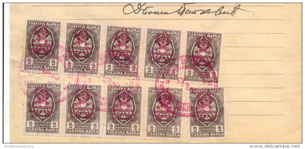 EX YU. Fiscal Revenue Tax Stamps On Document. 15 Stamps. 1946. - Brieven En Documenten
