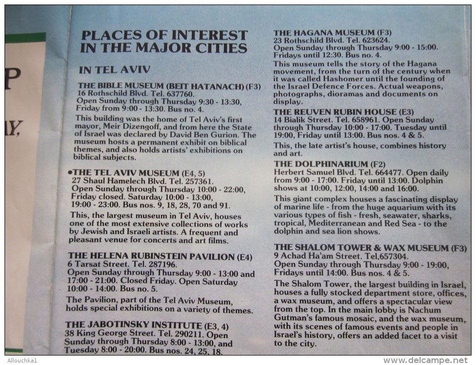 198I0 Sraël-guide Dépliant Detouristique Lieux Saint à Jérusalem Carte Géographique,Tel-Aviv Haifa Musée Théâtre. Etc. - World