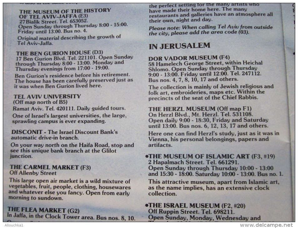 198I0 Sraël-guide Dépliant Detouristique Lieux Saint à Jérusalem Carte Géographique,Tel-Aviv Haifa Musée Théâtre. Etc. - World