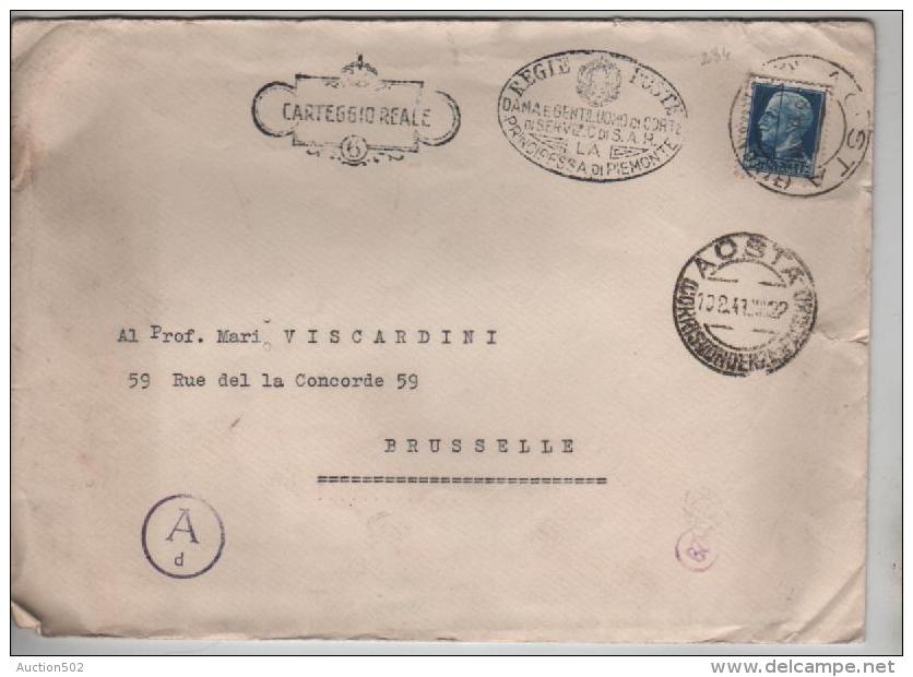 TP 1.25 Victor-Emmanuel C.Aosta 1941 Carteggio Reale Principessa Di Piemonte Censure Ad To Brussels PR1221 - Marcophilie