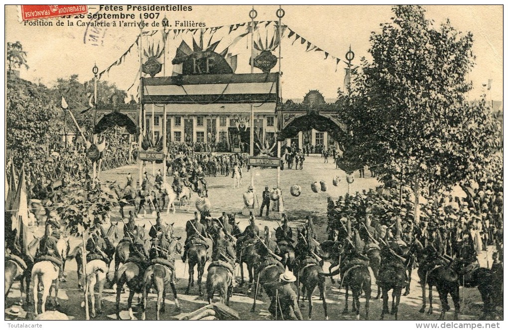 CPA 47 MARMANDE FÊTES PRESIDENTIELLES 1907 POSITION DE LA CAVALERIE A L ARRIVEE DE M.FALLIERES - Marmande