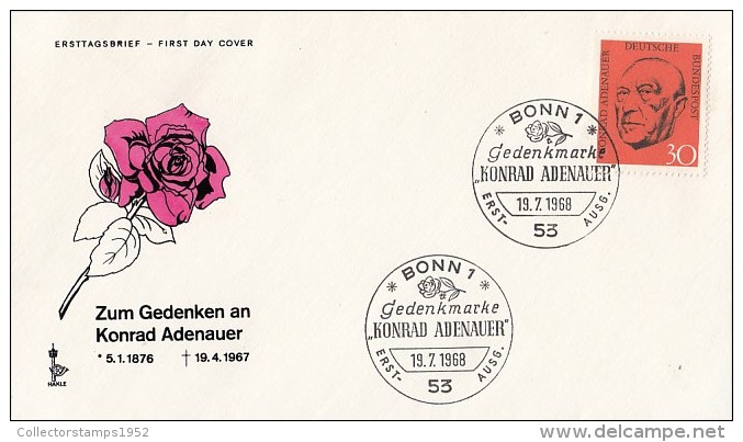 2642- KONRAD ADENAUER, GERMAN STATESMAN, ROSE, COVER FDC, 1968, GERMANY - Altri & Non Classificati