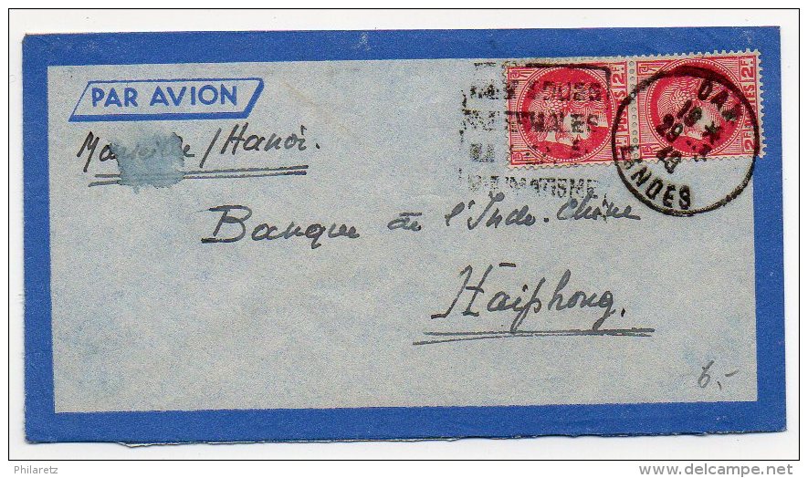 Cérès 2f X2 Sur Lettre Par Avion De 1940 Pour L'Indochine - 1921-1960: Période Moderne