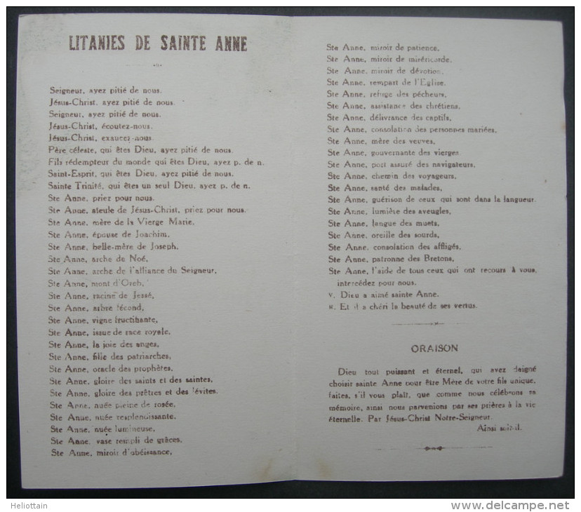 IMAGE PIEUSE Chromo Fleuri & Texte Vers 1920 : LITANIES DE SAINTE ANNE D'AURAY / HOLY CARD / SANTINO - Images Religieuses
