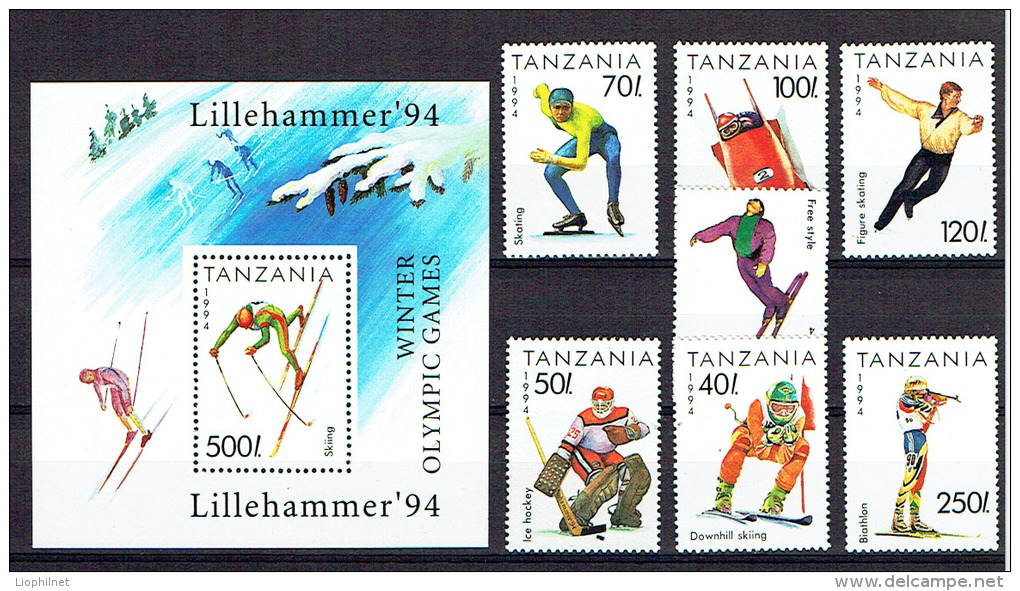 TANZANIE 1994, PATINAGE SKI HOCKEY BIATHLON BOBSLEIGH, 7 Valeurs Et 1 Bloc, Neufs / Mint. R1535 - Invierno 1994: Lillehammer